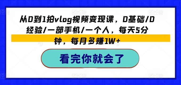 从0到1拍vlog视频变现课，0基础/0经验/一部手机/一个人，每天5分钟，每月多赚1W+-苍穹网创