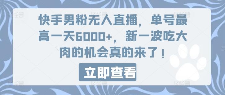 快手男粉无人直播，单号最高一天6000+，新一波吃大肉的机会真的来了-苍穹网创