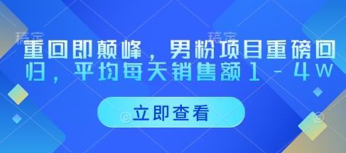 重回即颠峰，男粉项目重磅回归，平均每天销售额1-4W-苍穹网创