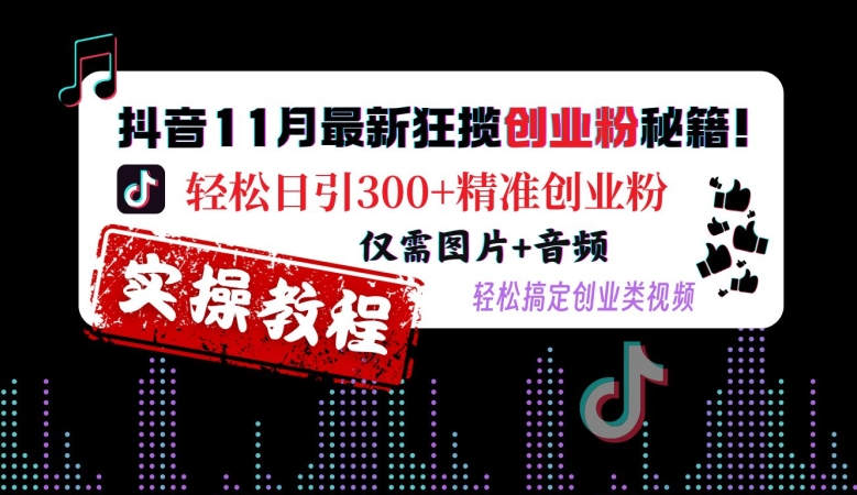 抖音11月最新狂揽创业粉秘籍，轻松日引300+精准创业粉，仅需图片+音频，轻松搞定创业类视频-苍穹网创