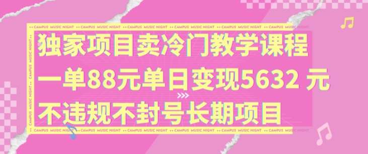 独家项目卖冷门教学课程一单88元单日变现5632元违规不封号长期项目【揭秘】-苍穹网创