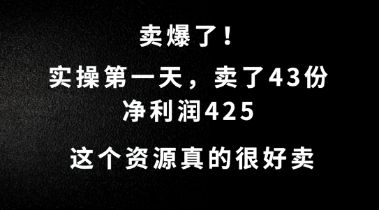 这个资源，需求很大，实操第一天卖了43份，净利润425【揭秘】-苍穹网创
