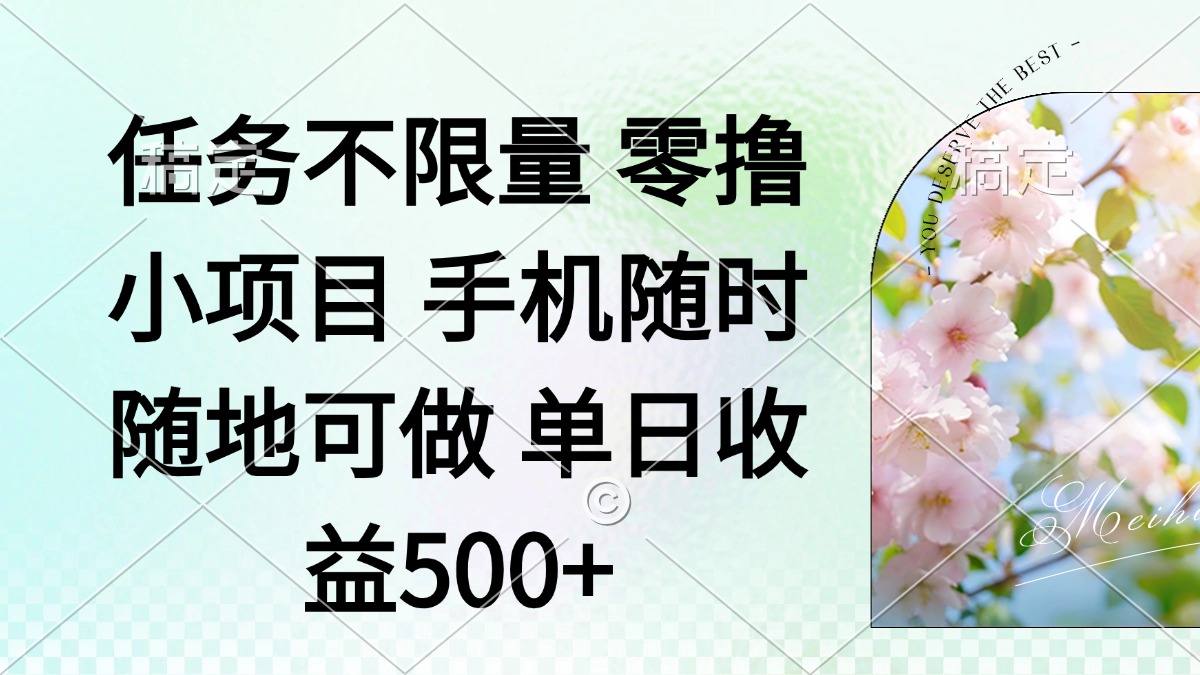 零撸小项目 手机随时可做 任务不限量 单日收益500＋-苍穹网创