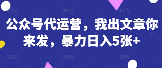公众号代运营，我出文章你来发，暴力日入5张+【揭秘】-苍穹网创