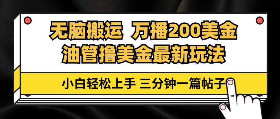 油管无脑搬运撸美金玩法教学，万播200刀，三分钟一篇帖子，小白轻松上手-苍穹网创