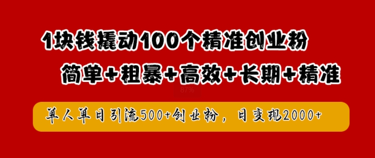 1块钱撬动100个精准创业粉，简单粗暴高效长期精准，单人单日引流500+创业粉，日变现2k【揭秘】-苍穹网创