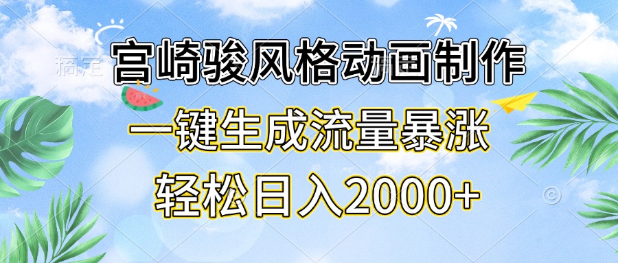 宫崎骏风格动画制作，一键生成流量暴涨，轻松日入2000+-苍穹网创
