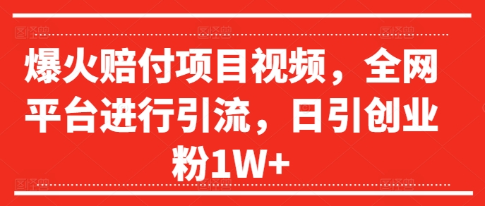 爆火赔付项目视频，全网平台进行引流，日引创业粉1W+【揭秘】-苍穹网创