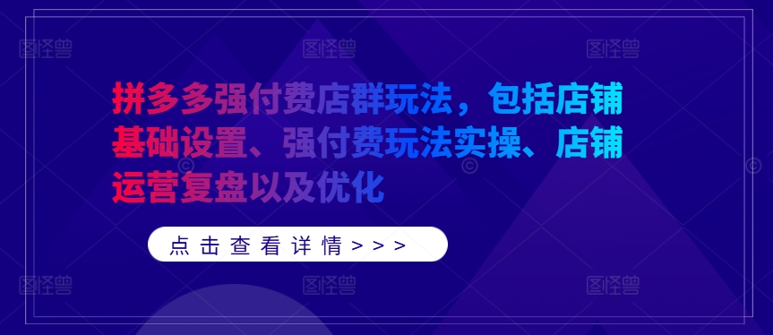 拼多多强付费店群玩法，包括店铺基础设置、强付费玩法实操、店铺运营复盘以及优化-苍穹网创