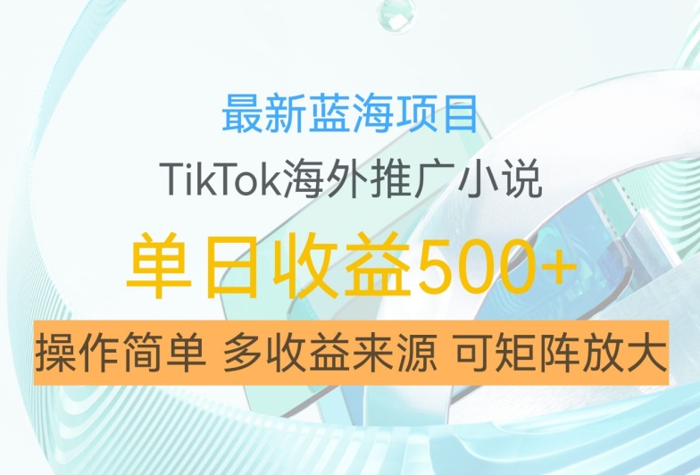 最新蓝海项目，利用tiktok海外推广小说赚钱佣金，简单易学，日入500+，可矩阵放大【揭秘】-苍穹网创