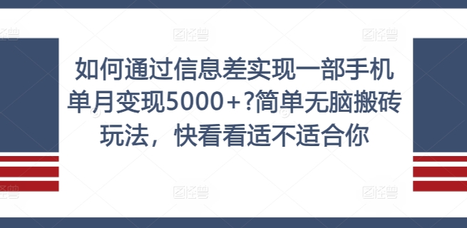 如何通过信息差实现一部手机单月变现5000+?简单无脑搬砖玩法，快看看适不适合你【揭秘】-苍穹网创