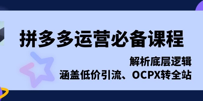 拼多多运营必备课程，解析底层逻辑，涵盖低价引流、OCPX转全站-苍穹网创