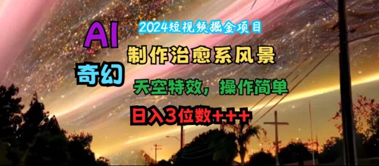 2024短视频掘金项目，AI制作治愈系风景，奇幻天空特效，操作简单，日入3位数【揭秘】-苍穹网创