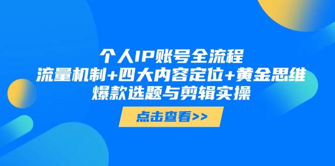 个人IP账号全流程：流量机制+四大内容定位+黄金思维, 爆款选题与剪辑实操-苍穹网创
