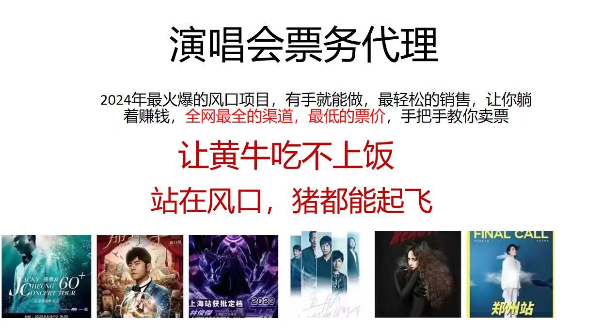 2024演唱会低价票务代理，全网最低的票价，手把手教你卖票，日入2000+-苍穹网创