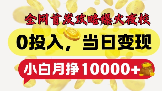 全网首发爆火夜校，0投入，当日变现，小白轻松月入1w+【揭秘】-苍穹网创