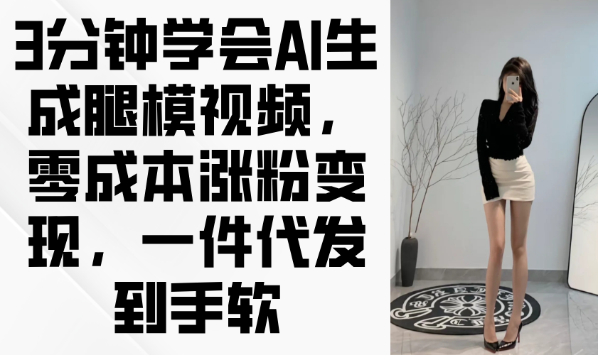 3分钟学会AI生成腿模视频，零成本涨粉变现，一件代发到手软-苍穹网创