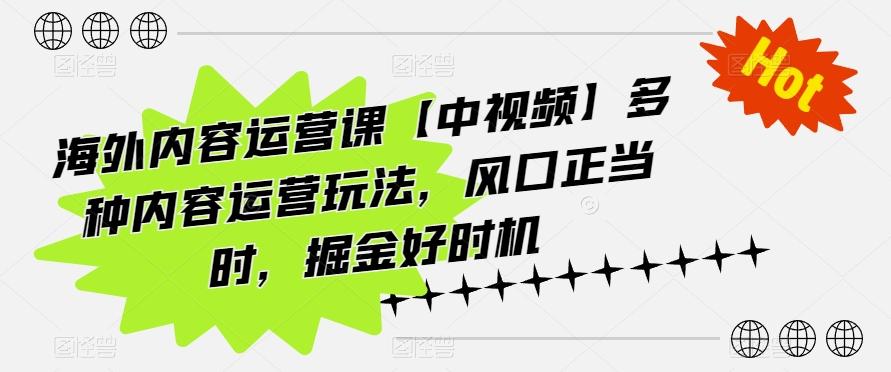 海外内容运营课【中视频】多种内容运营玩法，风口正当时，掘金好时机-苍穹网创