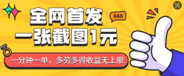 全网首发，一张截图1块钱，一分钟一单，多劳多得，收益无上限-苍穹网创