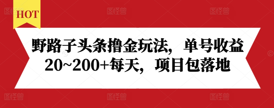 野路子头条撸金玩法，单号收益20~200+每天，项目包落地-苍穹网创