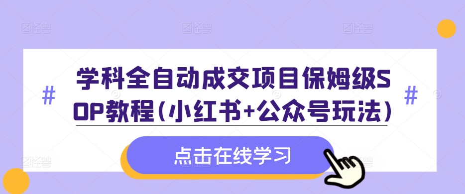 学科全自动成交项目保姆级SOP教程(小红书+公众号玩法)含资料-苍穹网创