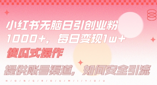 小红书无脑每日引流创业粉500+，小白每天只花半小时，躺赚长尾收益【揭秘】-苍穹网创