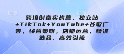 跨境创富实战营，独立站+TikTok+YouTube+谷歌广告，经营策略，店铺运营，精准选品，高效引流-苍穹网创