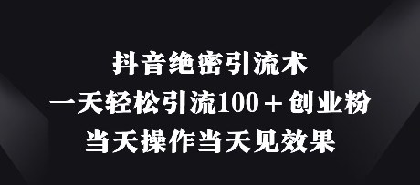 抖音绝密引流术，一天轻松引流100+创业粉，当天操作当天见效果-苍穹网创