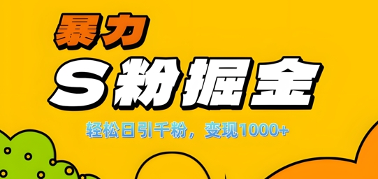 单人单机日引千粉，变现1k+，S粉流量掘金计划攻略【揭秘】-苍穹网创