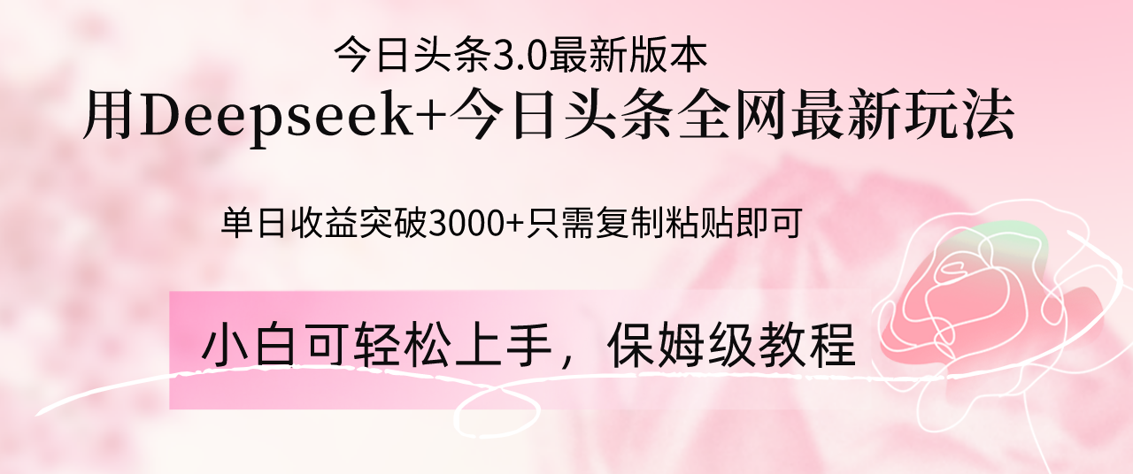 Deepseek结合今日头条全网最新玩法，单日收益突破3000+，只需要简单的…-苍穹网创
