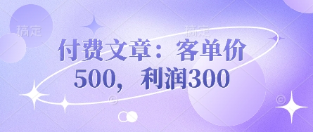 付费文章：客单价500，利润300-苍穹网创