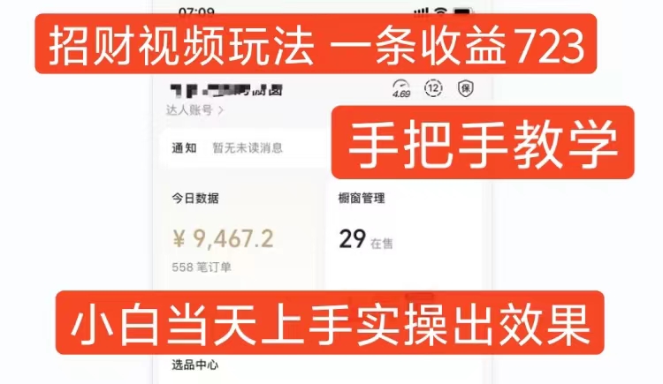 招财视频玩法，一条视频收益723，手把手教学，小白当天可上手-苍穹网创