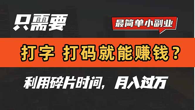 只需要打字，打码，就能赚钱？简单的赚钱小副业，利用碎片时间，月入过万-苍穹网创
