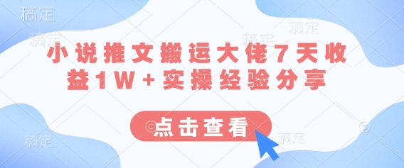 小说推文搬运大佬7天收益1W+实操经验分享-苍穹网创