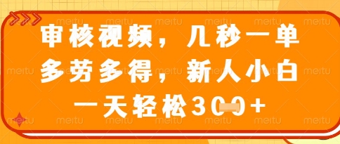 视频审核员，几秒一单，不限时间，不限地点，多做多得，新人小白一天轻松几张+【揭秘】-苍穹网创