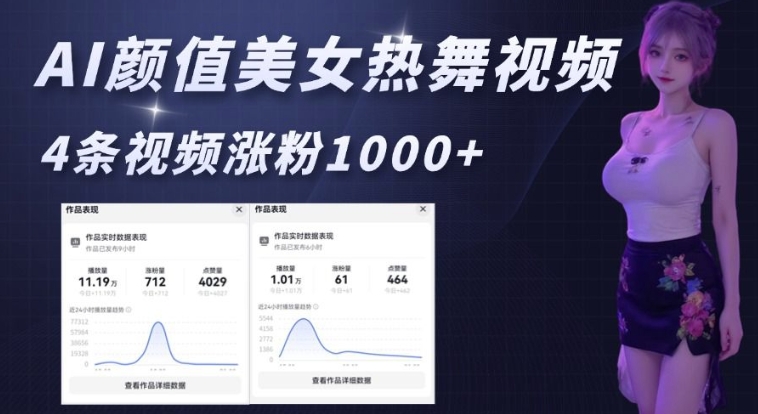 AI颜值美女热舞视频，4条视频涨粉1000+，实测6分钟一条-苍穹网创