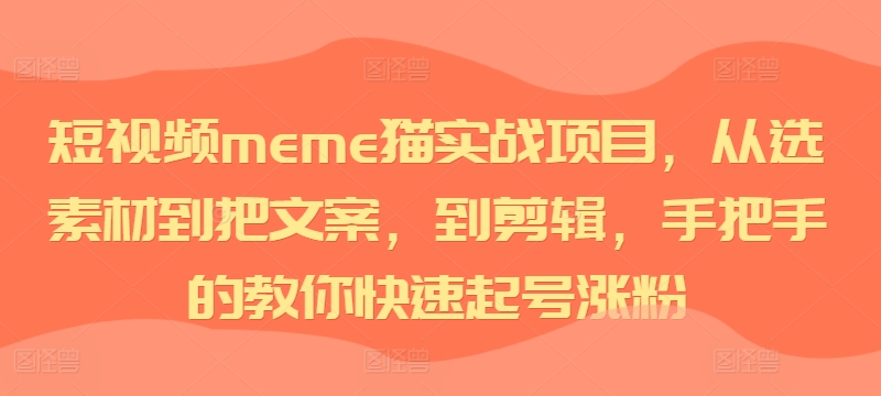 短视频meme猫实战项目，从选素材到把文案，到剪辑，手把手的教你快速起号涨粉-苍穹网创