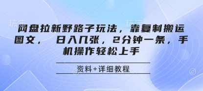 网盘拉新野路子玩法，靠复制搬运图文， 日入几张，2分钟一条，手机操作轻松上手-苍穹网创
