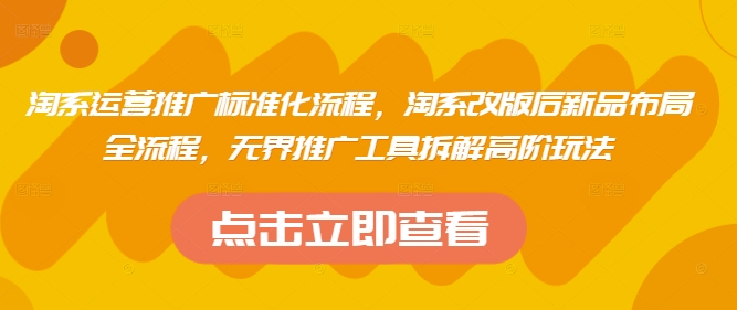 淘系运营推广标准化流程，​淘系改版后新品布局全流程，无界推广工具拆解高阶玩法-苍穹网创