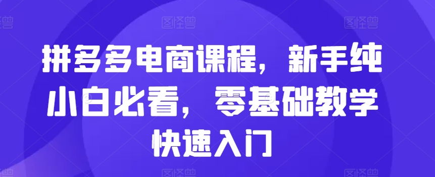 拼多多电商课程，新手纯小白必看，零基础教学快速入门-苍穹网创