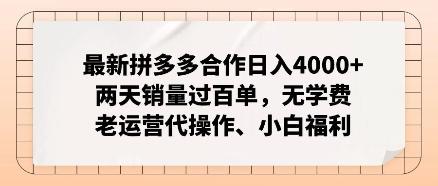 最新拼多多合作日入4000+两天销量过百单，无学费、老运营代操作、小白福利-苍穹网创