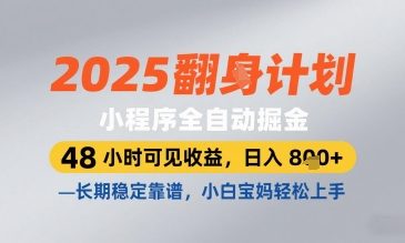 2025小程序全自动掘金，48 小时可见收益，日入8张，长期稳定靠谱，小白宝妈轻松上手【揭秘】-苍穹网创