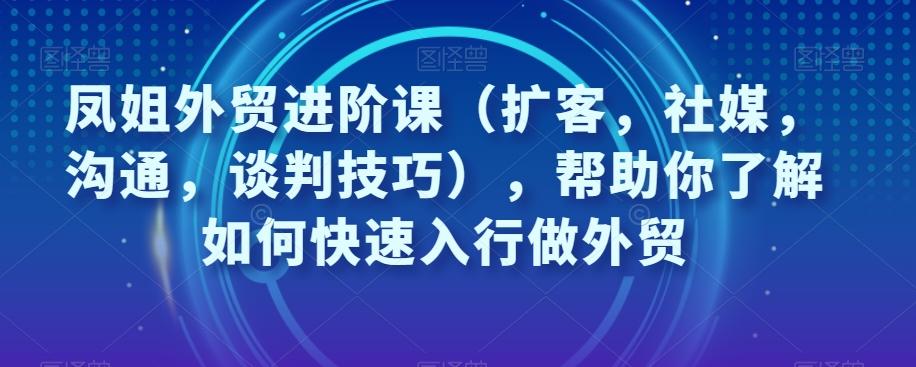 凤姐外贸进阶课（扩客，社媒，沟通，谈判技巧），帮助你了解如何快速入行做外贸-苍穹网创