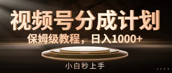 视频号分成计划保姆级教程，日入1K，小白秒上手【揭秘】-苍穹网创