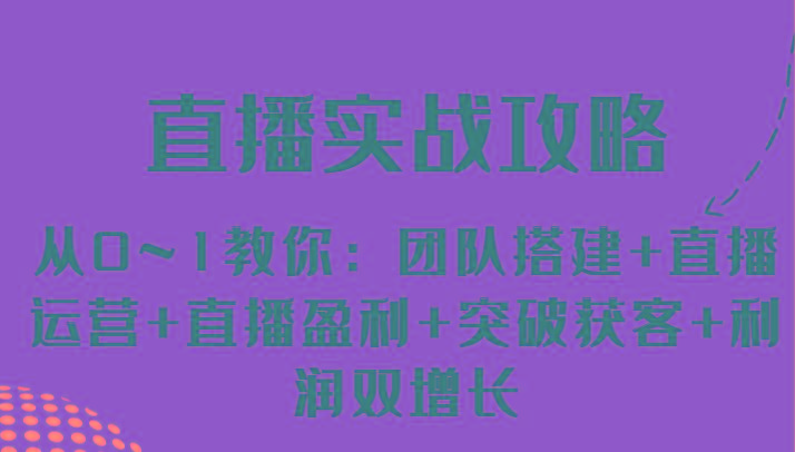 直播实战攻略 从0~1教你：团队搭建+直播运营+直播盈利+突破获客+利润双增长-苍穹网创