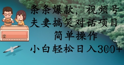 条条爆款，视频号夫妻搞笑对话项目，简单操作，小白轻松日入3张+-苍穹网创