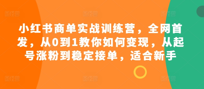 小红书商单实战训练营，全网首发，从0到1教你如何变现，从起号涨粉到稳定接单，适合新手-苍穹网创