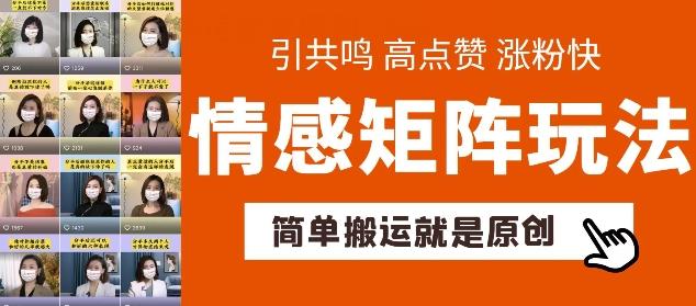 简单搬运，情感矩阵玩法，涨粉速度快，可带货，可起号【揭秘】-苍穹网创