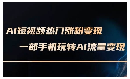AI短视频热门涨粉变现课，AI数字人制作短视频超级变现实操课，一部手机玩转短视频变现-苍穹网创