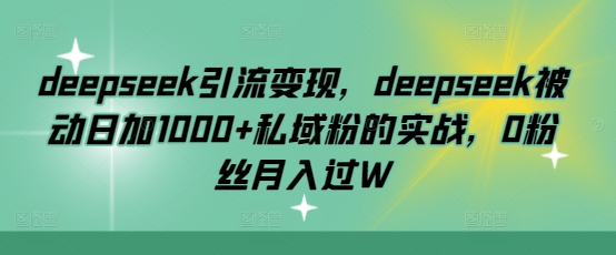 deepseek引流变现，deepseek被动日加1000+私域粉的实战，0粉丝月入过W-苍穹网创
